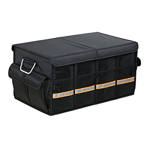 Car Trunk Organizer - Collapsible Trunk Organizer & Lid Foldable Cover Aluminium Alloy Handle Reflective Strip for Auto, SUV, Truck, Minivan