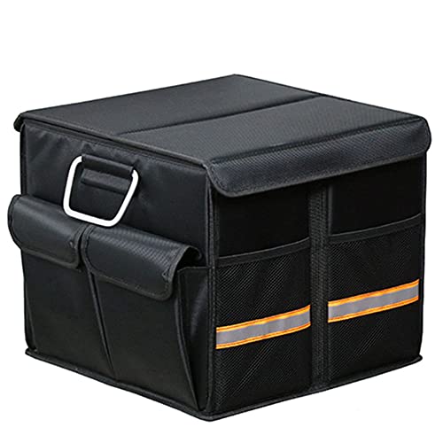 Car Trunk Organizer - Collapsible Trunk Organizer & Lid Foldable Cover Aluminium Alloy Handle Reflective Strip for Auto, SUV, Truck, Minivan