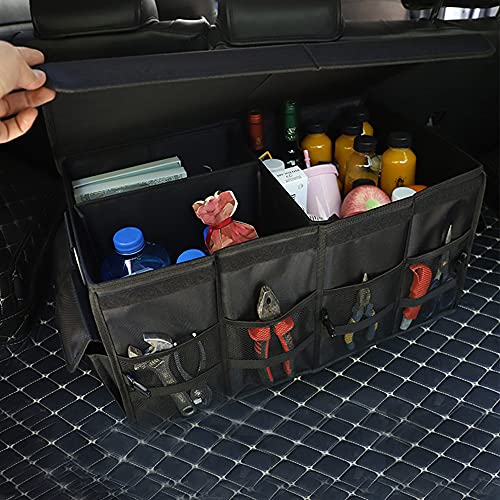 Car Trunk Organizer - Collapsible Trunk Organizer & Lid Foldable Cover Aluminium Alloy Handle Reflective Strip for Auto, SUV, Truck, Minivan