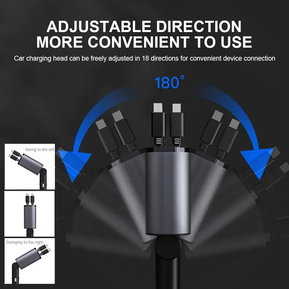 Retractable Car Fast Charger Supports Type-C And Iphone Interface