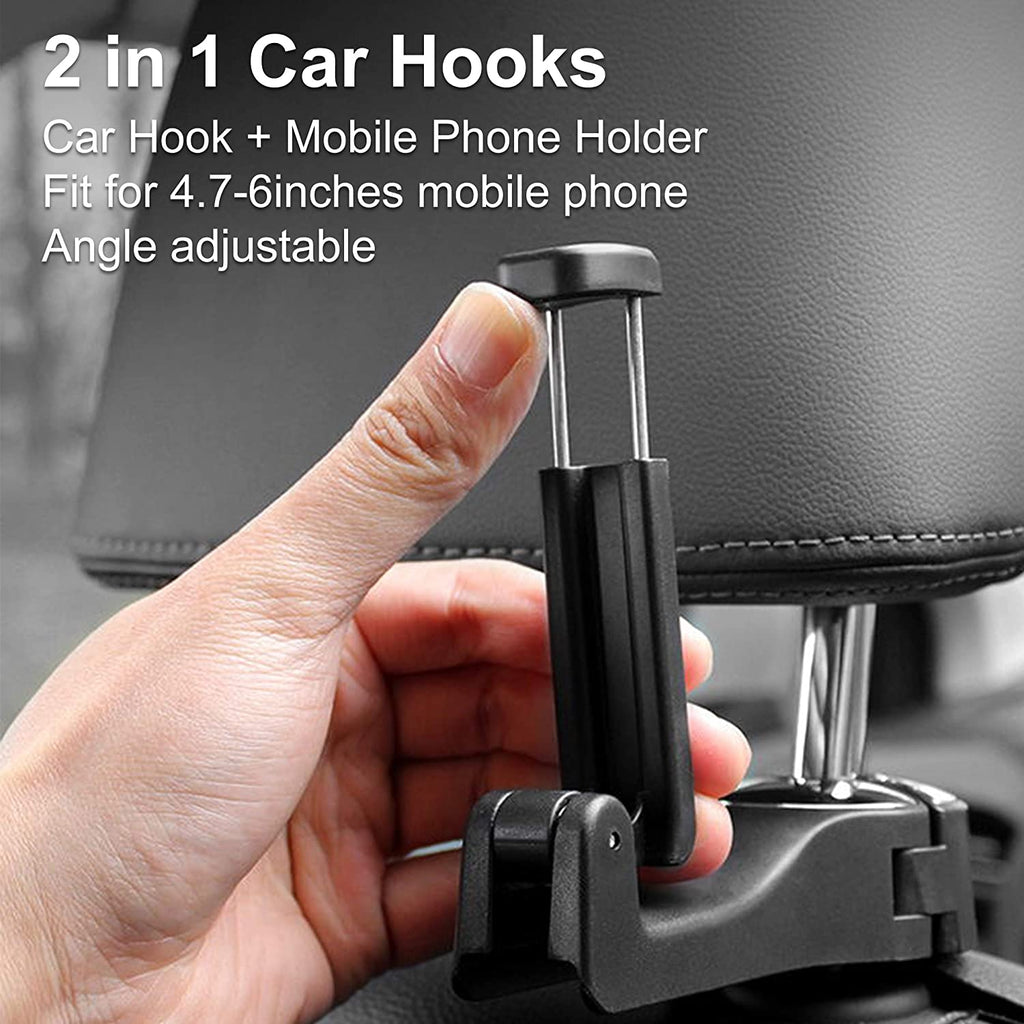 2 in 1 Car Seat Hooks for Purses and Bags with Phone Holder